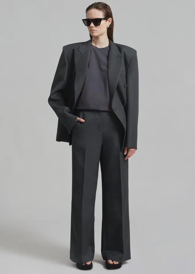 Women The Frankie Shop Outerwear Zia Covered Buttons Blazer Charcoal