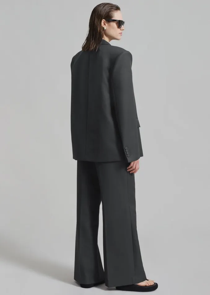 Women The Frankie Shop Outerwear Zia Covered Buttons Blazer Charcoal