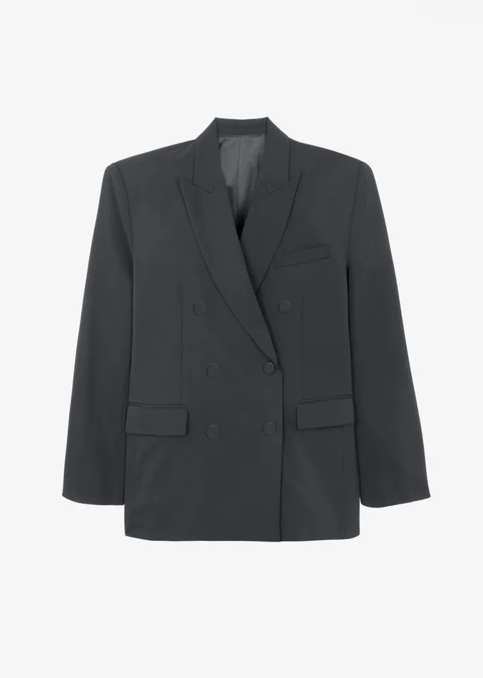 Women The Frankie Shop Outerwear Zia Covered Buttons Blazer Charcoal