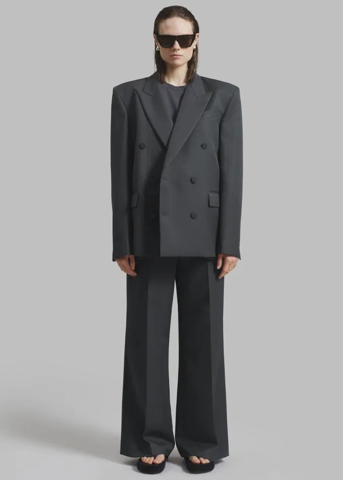 Women The Frankie Shop Outerwear Zia Covered Buttons Blazer Charcoal