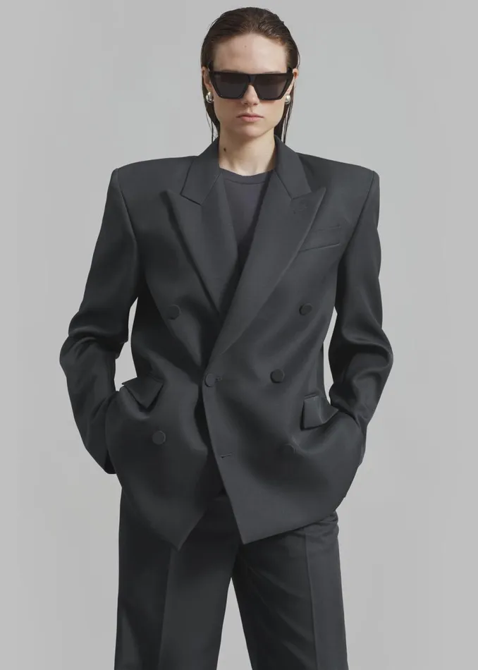 Women The Frankie Shop Outerwear Zia Covered Buttons Blazer Charcoal