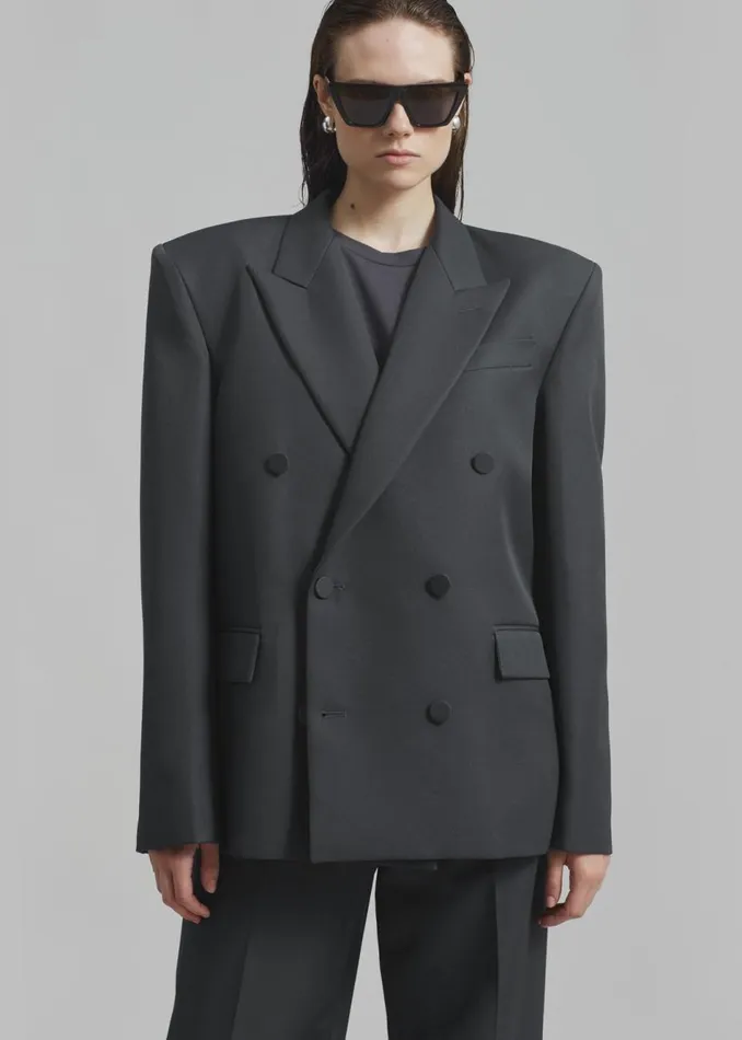 Women The Frankie Shop Outerwear Zia Covered Buttons Blazer Charcoal