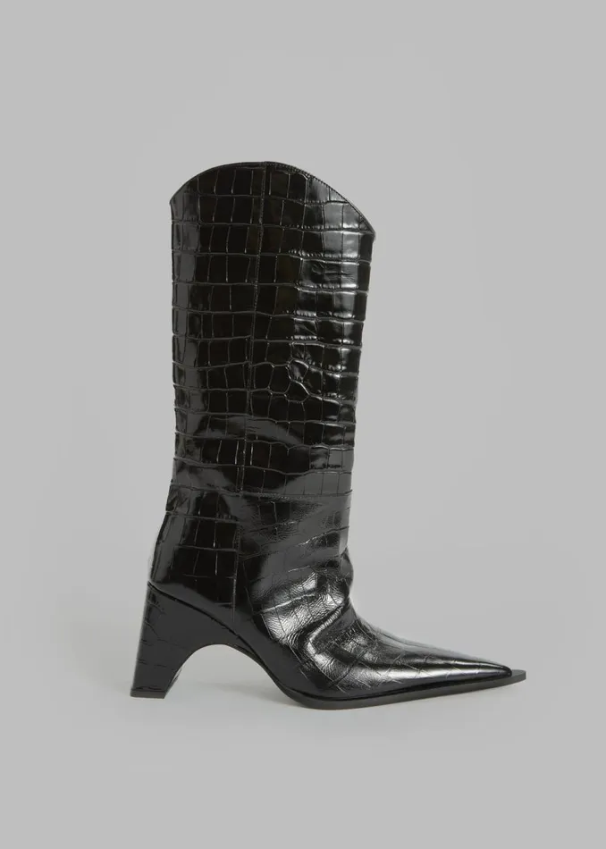 Women The Frankie Shop Shoes Coperni Crocodile Bridge Cowboy Boots Black