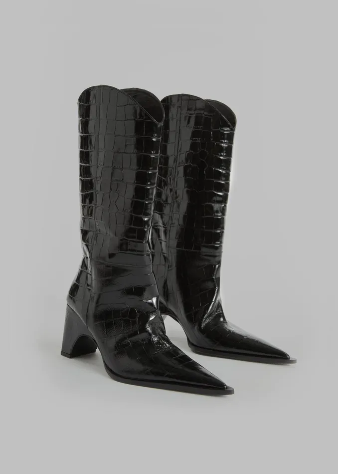 Women The Frankie Shop Shoes Coperni Crocodile Bridge Cowboy Boots Black