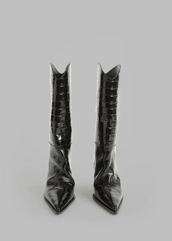 Women The Frankie Shop Shoes Coperni Crocodile Bridge Cowboy Boots Black