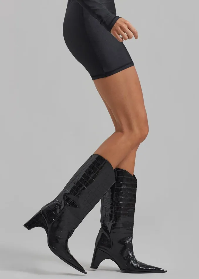 Women The Frankie Shop Shoes Coperni Crocodile Bridge Cowboy Boots Black