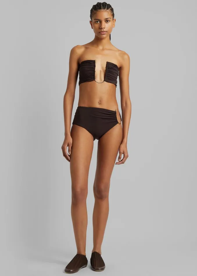 Women The Frankie Shop Swimwear Christopher Esber Arced Ruched Swim Top Cacao