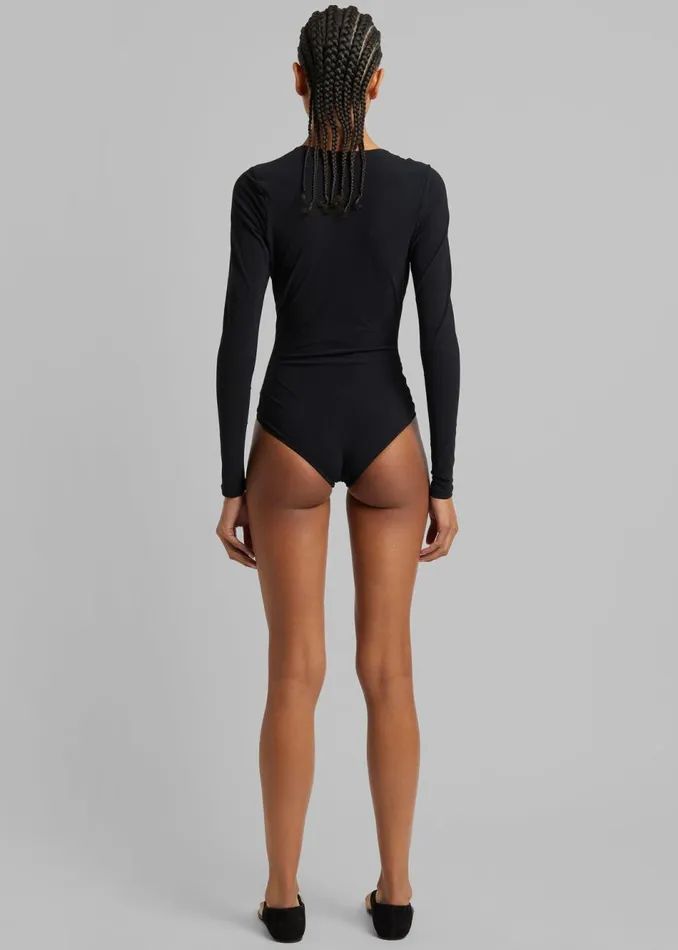 Women The Frankie Shop Swimwear Christopher Esber Pierced Orbit Long Sleeve One Piece Black