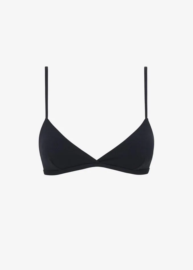 Women The Frankie Shop Swimwear Matteau Tri Bikini Top Navy Crinkle