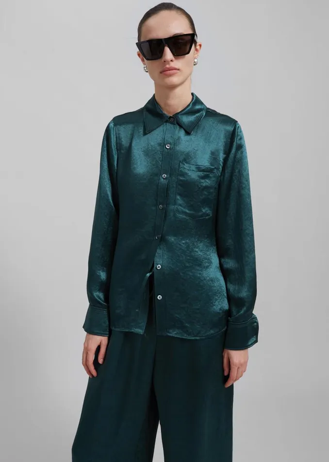 Women The Frankie Shop Tops 31 Phillip Lim Classic Satin Shirt Deep Ocean