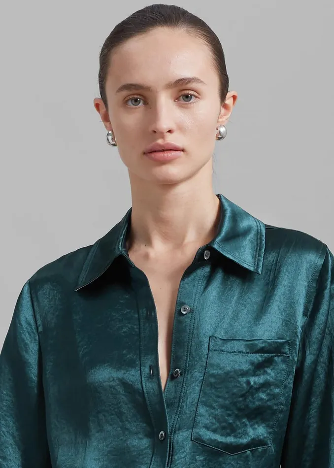 Women The Frankie Shop Tops 31 Phillip Lim Classic Satin Shirt Deep Ocean