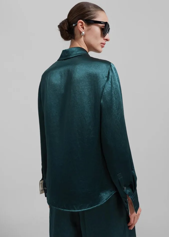Women The Frankie Shop Tops 31 Phillip Lim Classic Satin Shirt Deep Ocean