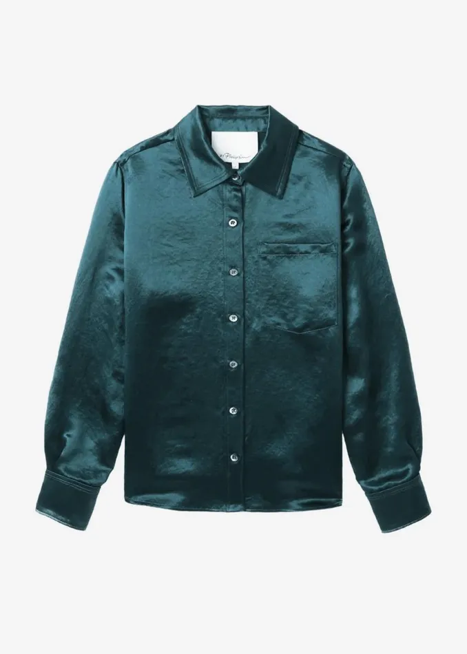 Women The Frankie Shop Tops 31 Phillip Lim Classic Satin Shirt Deep Ocean