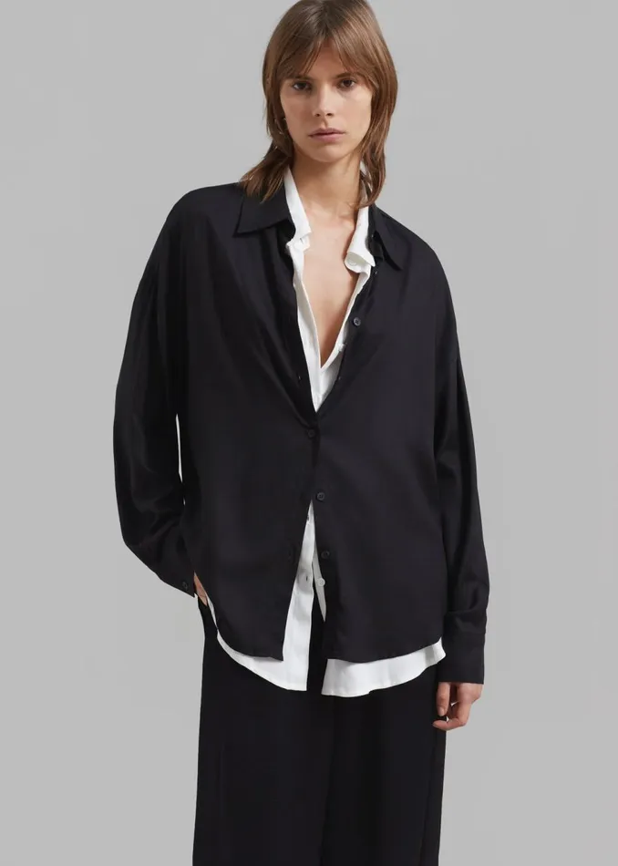 Women The Frankie Shop Tops Ann Double Layer Shirt Blackwhite