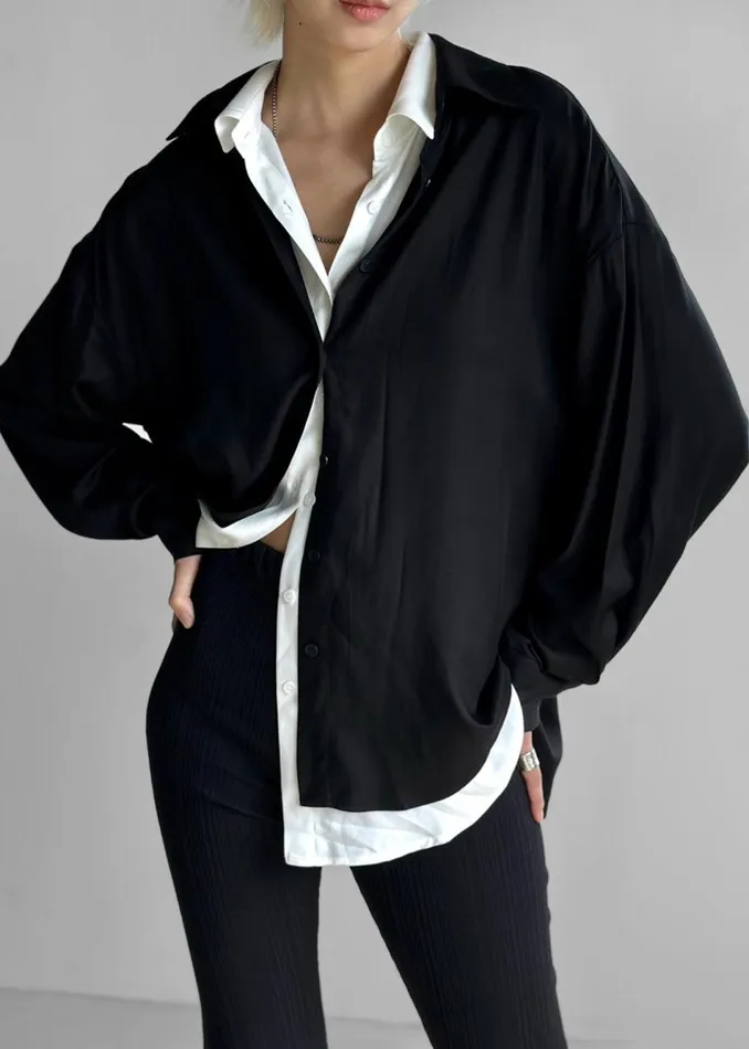 Women The Frankie Shop Tops Ann Double Layer Shirt Blackwhite