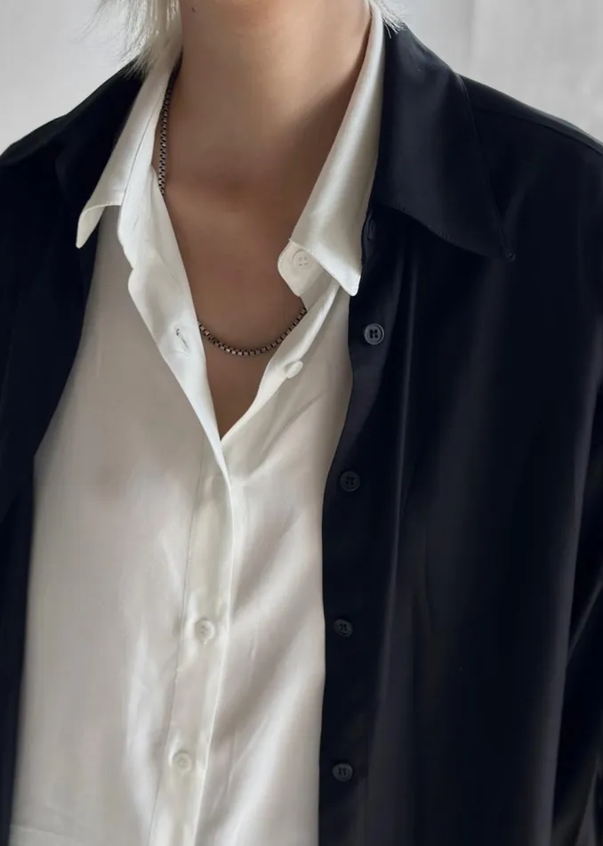 Women The Frankie Shop Tops Ann Double Layer Shirt Blackwhite