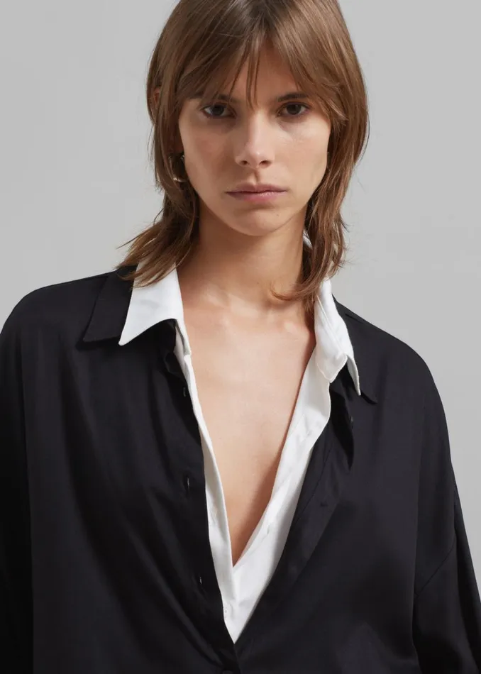 Women The Frankie Shop Tops Ann Double Layer Shirt Blackwhite