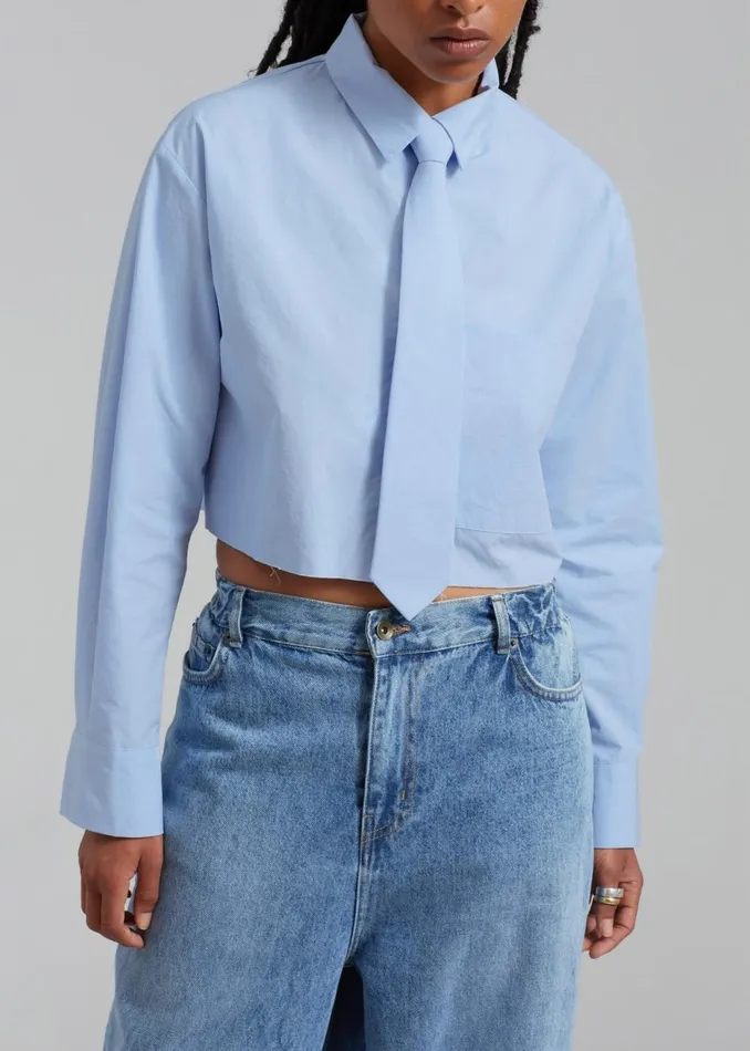 Women The Frankie Shop Tops Annie Necktie Shirt Sky