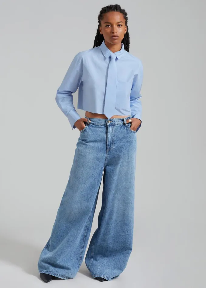 Women The Frankie Shop Tops Annie Necktie Shirt Sky