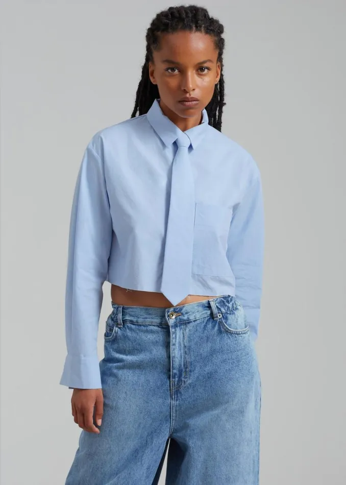 Women The Frankie Shop Tops Annie Necktie Shirt Sky