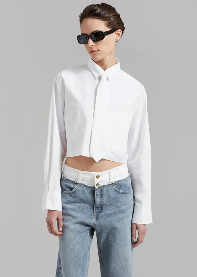 Women The Frankie Shop Tops Annie Necktie Shirt White