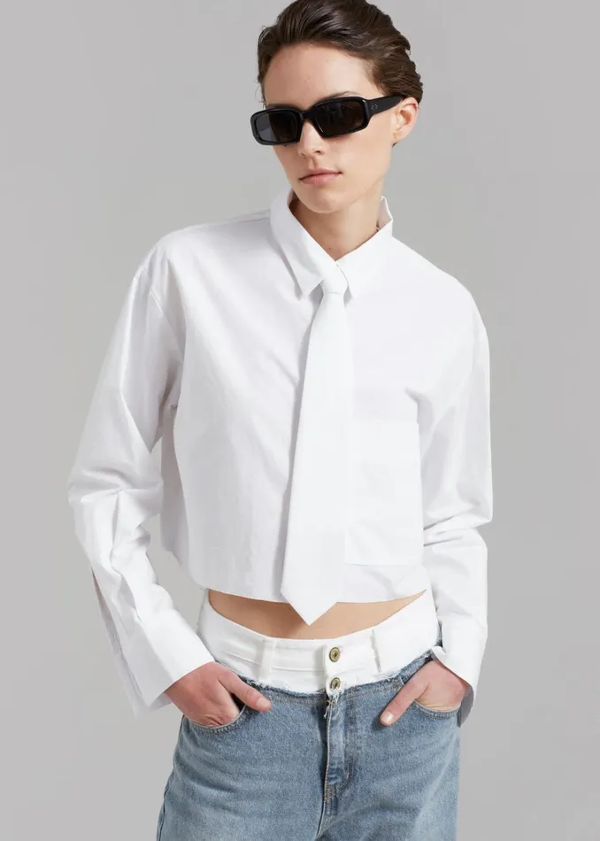 Women The Frankie Shop Tops Annie Necktie Shirt White