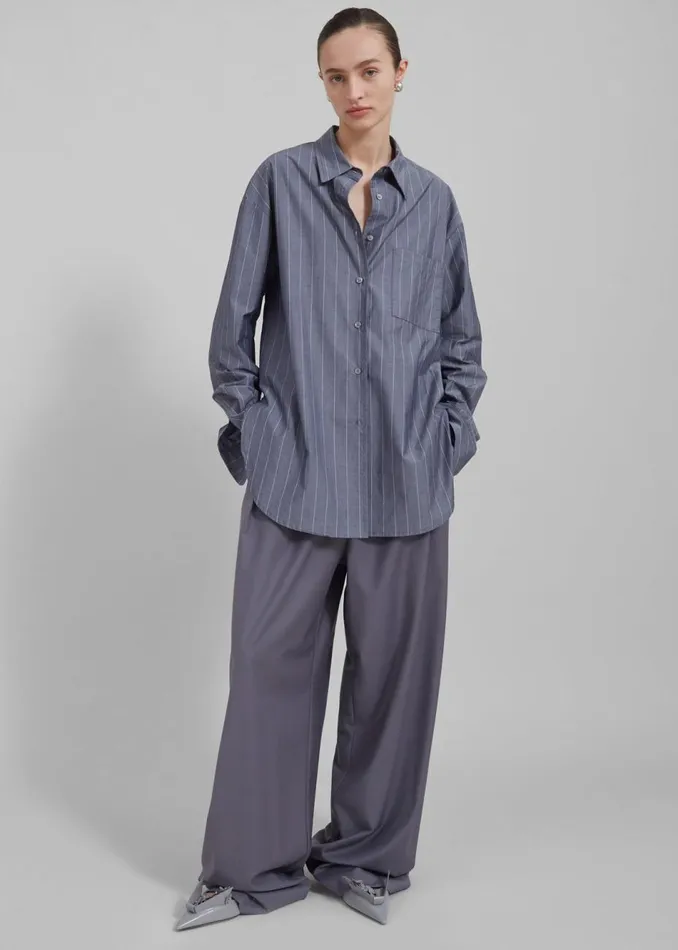 Women The Frankie Shop Tops Beatrix Button Up Shirt Greywhite Pinstripe