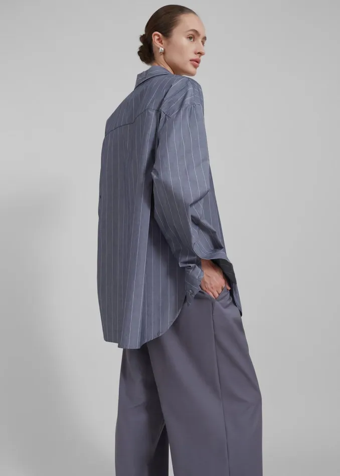 Women The Frankie Shop Tops Beatrix Button Up Shirt Greywhite Pinstripe