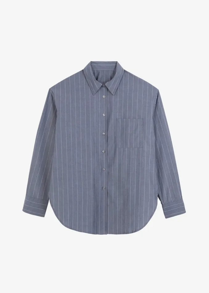 Women The Frankie Shop Tops Beatrix Button Up Shirt Greywhite Pinstripe