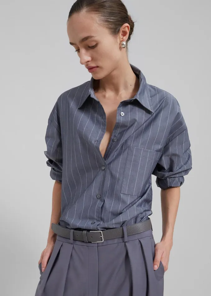 Women The Frankie Shop Tops Beatrix Button Up Shirt Greywhite Pinstripe