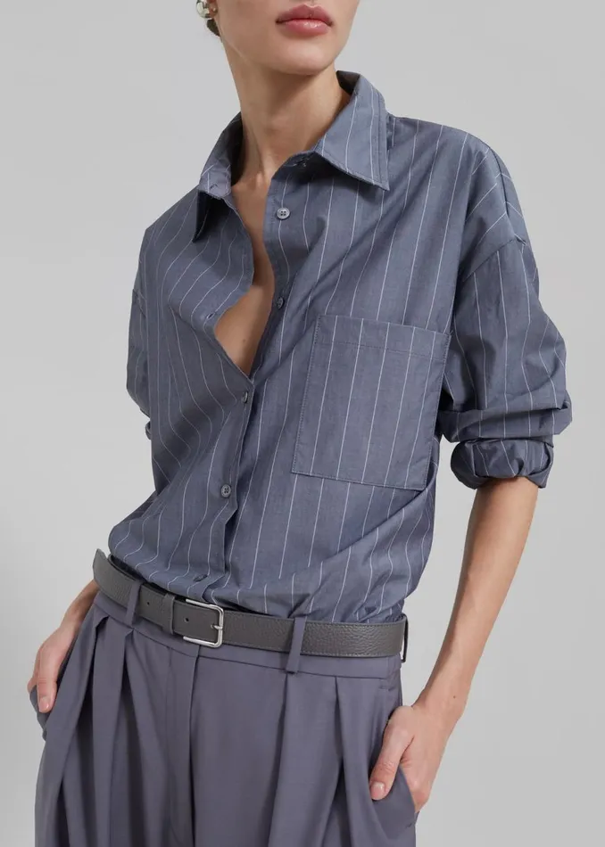Women The Frankie Shop Tops Beatrix Button Up Shirt Greywhite Pinstripe