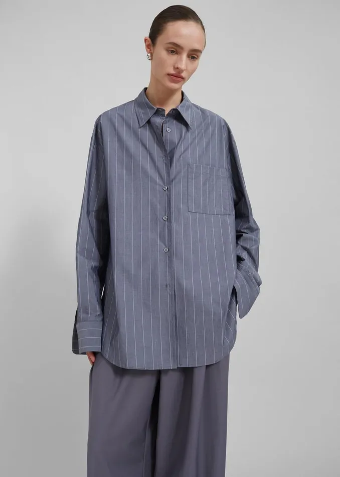 Women The Frankie Shop Tops Beatrix Button Up Shirt Greywhite Pinstripe