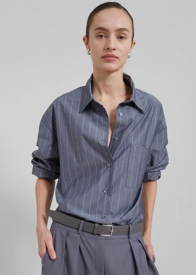 Women The Frankie Shop Tops Beatrix Button Up Shirt Greywhite Pinstripe
