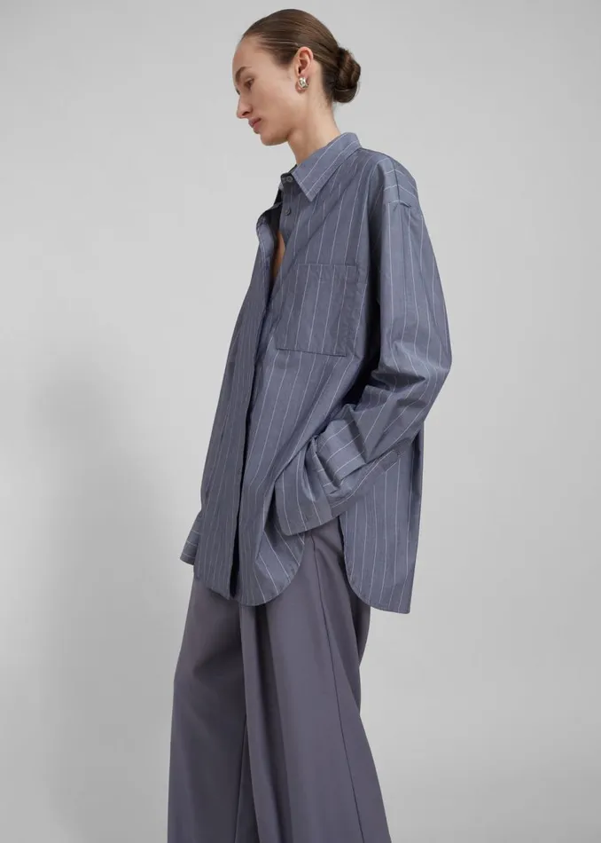 Women The Frankie Shop Tops Beatrix Button Up Shirt Greywhite Pinstripe