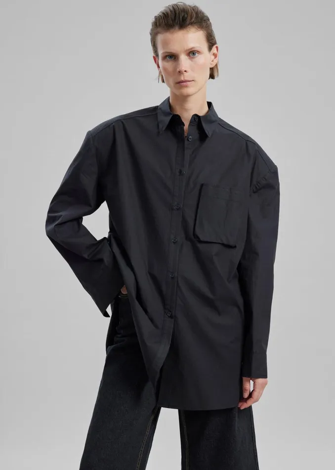 Women The Frankie Shop Tops Brenna Padded Button Up Shirt Black