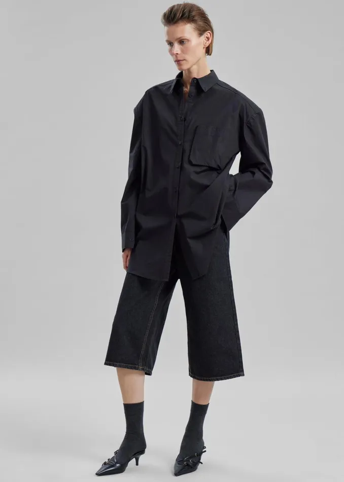 Women The Frankie Shop Tops Brenna Padded Button Up Shirt Black