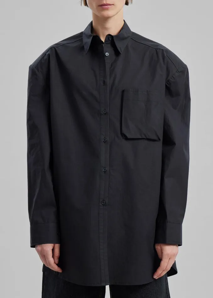 Women The Frankie Shop Tops Brenna Padded Button Up Shirt Black