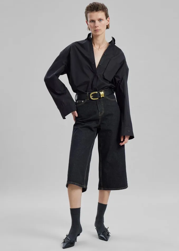 Women The Frankie Shop Tops Brenna Padded Button Up Shirt Black