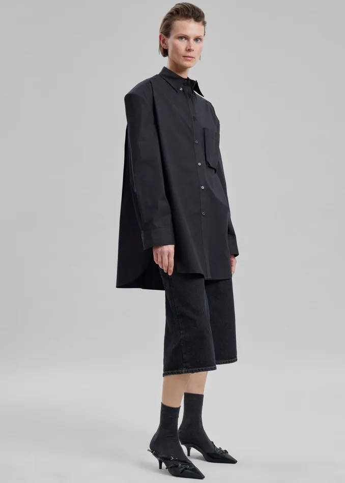 Women The Frankie Shop Tops Brenna Padded Button Up Shirt Black