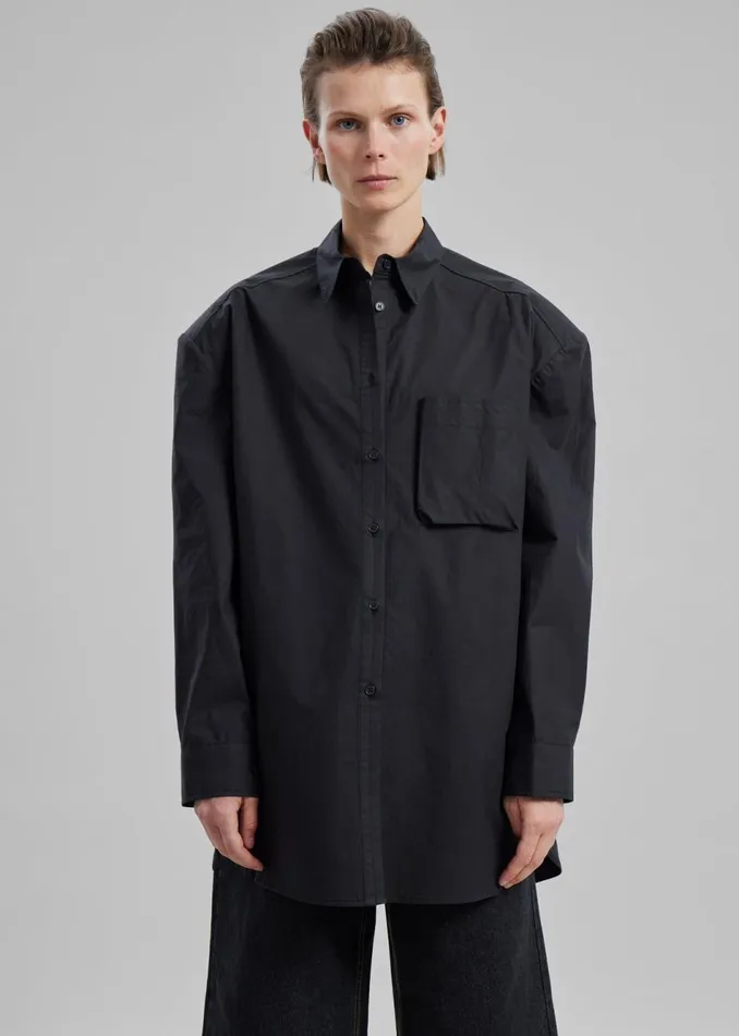 Women The Frankie Shop Tops Brenna Padded Button Up Shirt Black