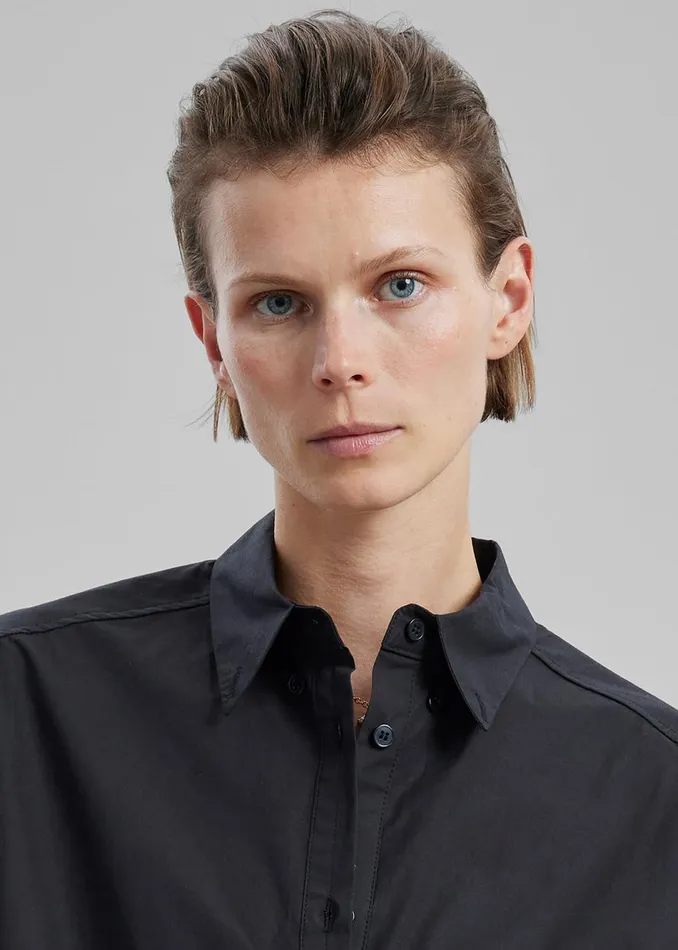 Women The Frankie Shop Tops Brenna Padded Button Up Shirt Black