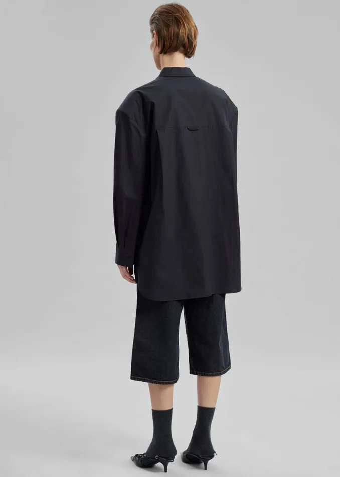 Women The Frankie Shop Tops Brenna Padded Button Up Shirt Black