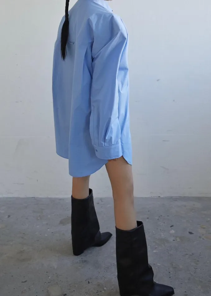 Women The Frankie Shop Tops Brenna Padded Button Up Shirt Blue