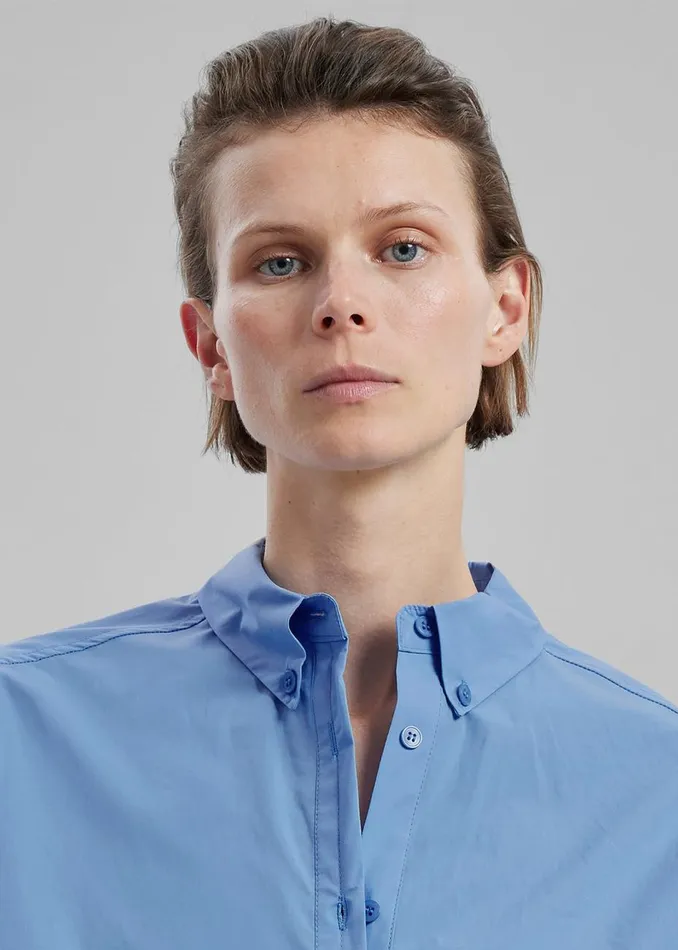Women The Frankie Shop Tops Brenna Padded Button Up Shirt Blue
