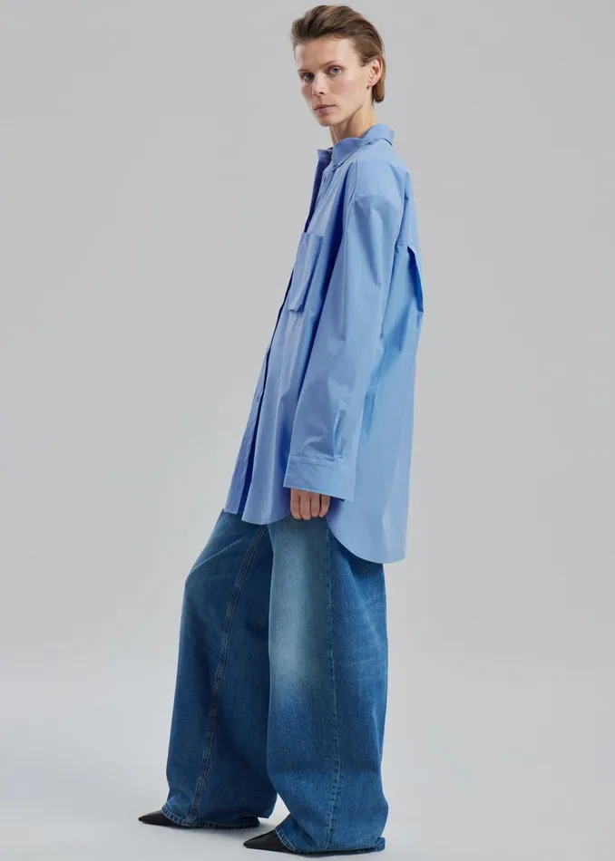 Women The Frankie Shop Tops Brenna Padded Button Up Shirt Blue