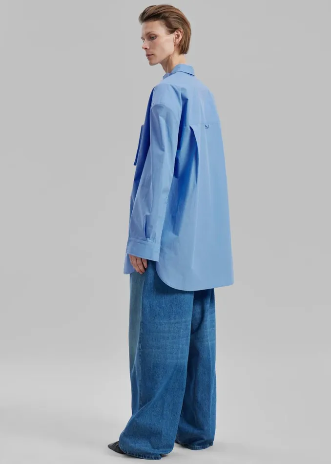 Women The Frankie Shop Tops Brenna Padded Button Up Shirt Blue