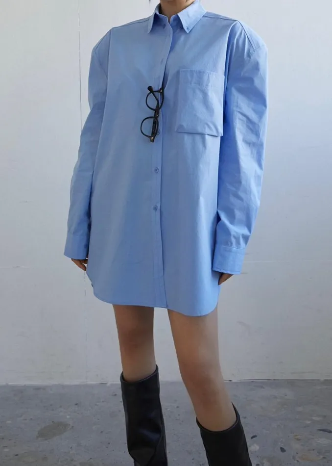 Women The Frankie Shop Tops Brenna Padded Button Up Shirt Blue