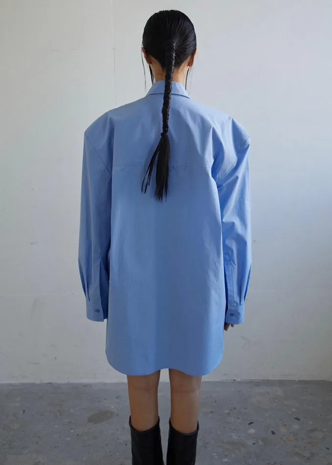 Women The Frankie Shop Tops Brenna Padded Button Up Shirt Blue