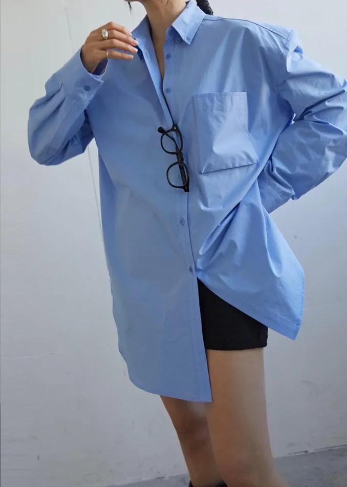 Women The Frankie Shop Tops Brenna Padded Button Up Shirt Blue