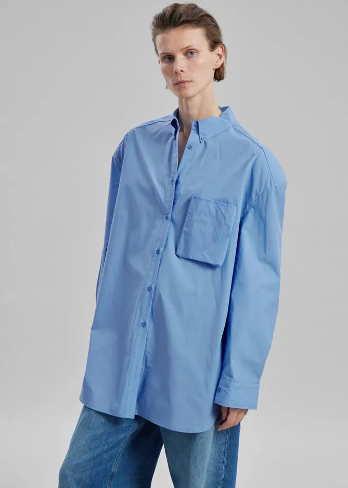 Women The Frankie Shop Tops Brenna Padded Button Up Shirt Blue